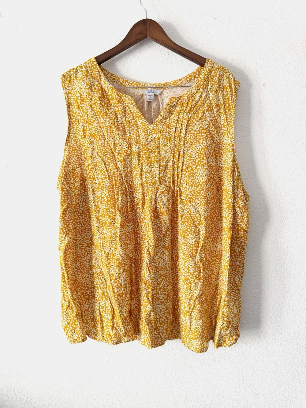 Cottagecore Mustard Yellow Floral Pintuck Blouse 3X Croft & Barrow - Picture 2 of 13